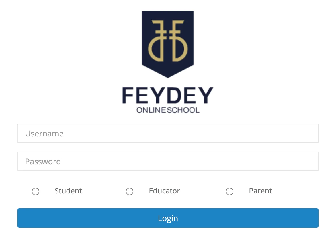 The login page with the Username and Password fields and a ring around the Educator choice.
